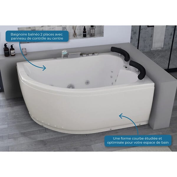 DISTRIBAIN - Baignoire Maori Balnéo asymètrique côté Gauche 32 jets - large
