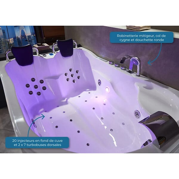 DISTRIBAIN - Baignoire balnéo Genova Droit 40 jets - large