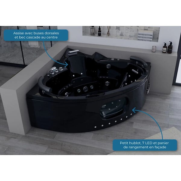 DISTRIBAIN - Baignoire balnéo Noire Corleone 48 jets Whirlpool - large