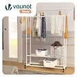 VOUNOT - Portant a Vetements double avec roulettes et 2 etageres de rangement 121x40x147cm metal Blanc - vignette