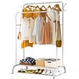 VOUNOT - Portant a Vetements Double avec etagere Chaussures 4 Crochets Lateraux 108x58x146cm metal Blanc - vignette