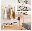 VOUNOT - Portant a Vetements Double avec etagere Chaussures 4 Crochets Lateraux 108x58x146cm metal Blanc - vignette