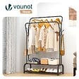 VOUNOT - Portant a vetement double avec 2 niveaux etageres chaussures 4 Crochets Lateraux 108x35x145cm metal Noir - vignette