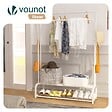 VOUNOT - Portant a vetement double avec 2 niveaux etageres chaussures 4 Crochets Lateraux 108x35x145cm metal Blanc - vignette