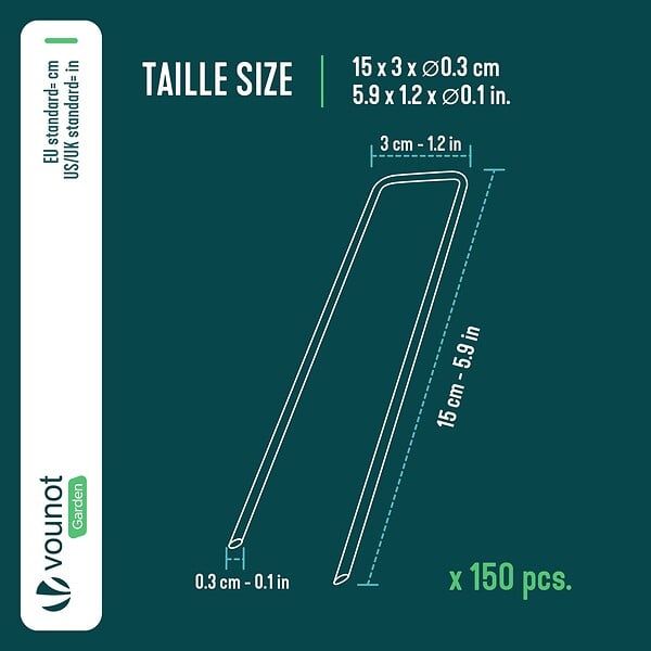 VOUNOT - Lot de 150 piquets de fixation pour jardin U 150x30mm en acier galvanise - large