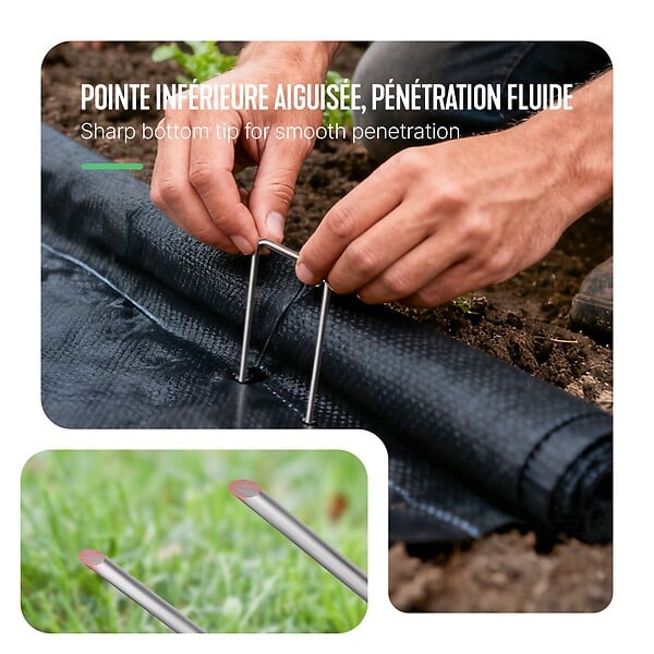 VOUNOT - Lot de 150 piquets de fixation pour jardin U 150x30mm en acier galvanise - large
