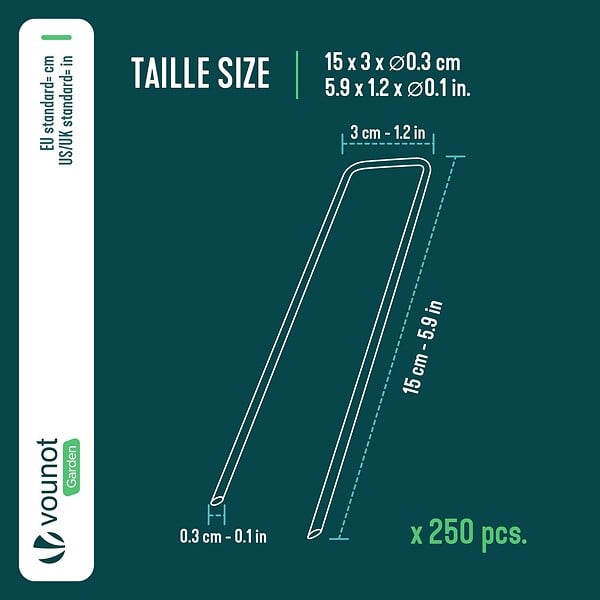 VOUNOT - Lot de 250 piquets de fixation pour jardin U 150x30mm en acier galvanise - large