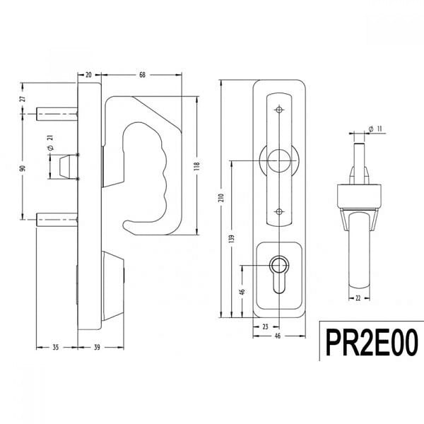 JPM - Poignée rotative sans cylindre aluminium â€“ JPM - PR2E00-06-0A - large