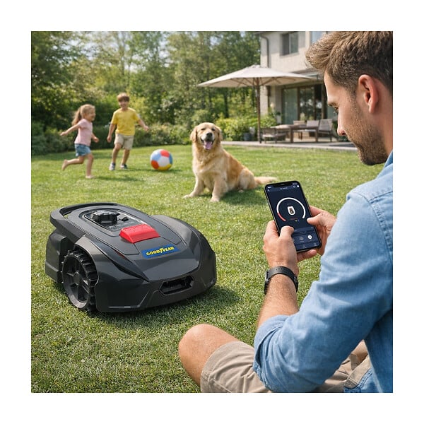 GOODYEAR - Robot Tondeuse Sans fil 500m2 Installation facile 3 lames Mulching Coupe Ø18cm 45% Retour à la base Autonome GOODYEAR - large