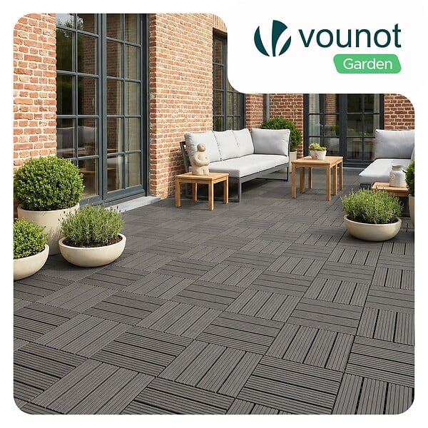 VOUNOT - Lot de 11 dalles clipsables exterieures 30x30cm en Composite WPC Gris - large