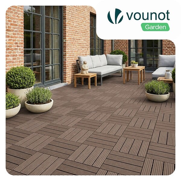 VOUNOT - Lot de 16 dalles clipsables exterieures 30x30cm en Composite WPC Marron - large