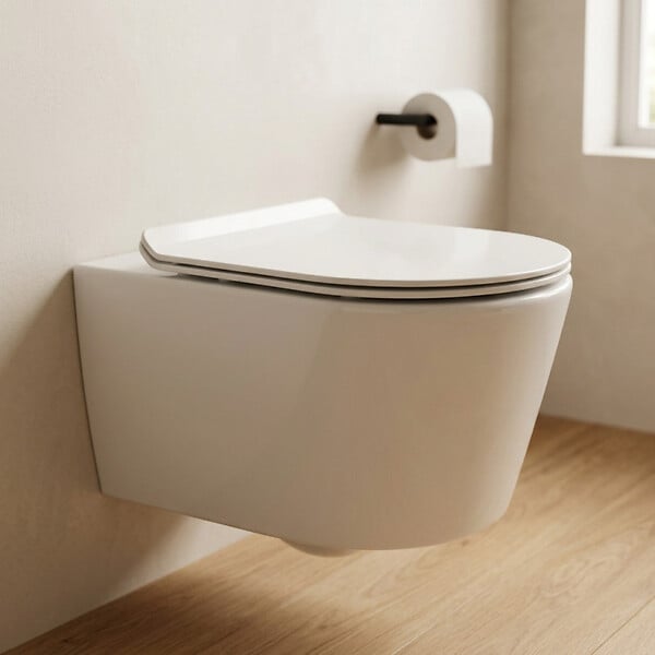 SWISS AQUA TECHNOLOGIES - Brevis WC suspendu sans bride, fixations invisibles + abattant ultra-fin, softclose (SATBRE011RREXP) - large