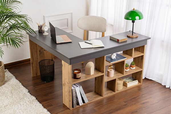 HABITAT ET JARDIN - Bureau d'étude en bois "Vesper" - 130 x 120 x 72 cm - AnthracitePin atlantique - large