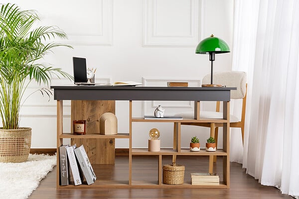 HABITAT ET JARDIN - Bureau d'étude en bois "Vesper" - 130 x 120 x 72 cm - AnthracitePin atlantique - large