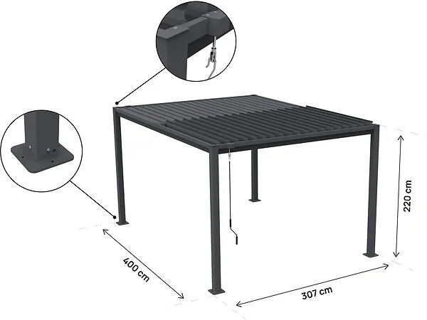 HABITAT ET JARDIN - Pergola bioclimatique autoportante avec lames orientables "Howard" - 3 x 4 m - Gris - large