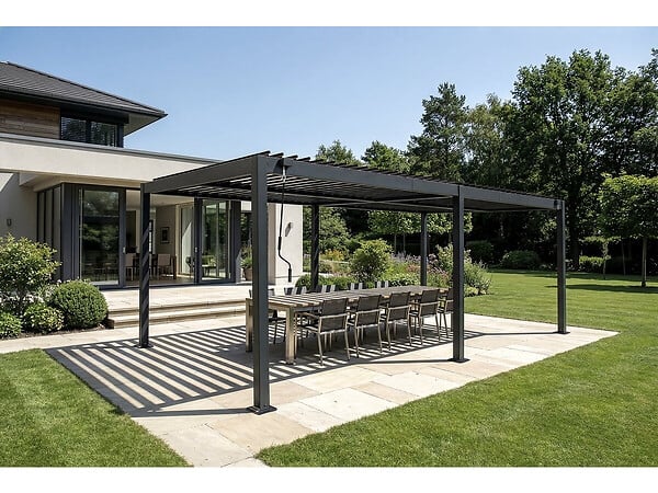 HABITAT ET JARDIN - Pergola bioclimatique autoportante en aluminium "Kensington" - 3 x 6 m - Gris - large
