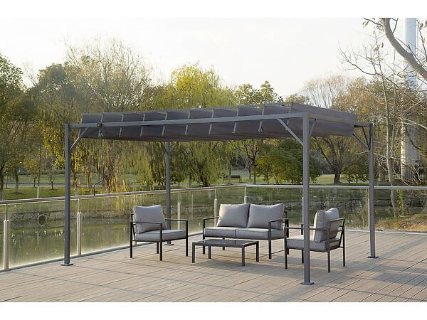 HABITAT ET JARDIN - Pergola bioclimatique en tissu "Lodge" 3 x 4 m - Anthracite - large