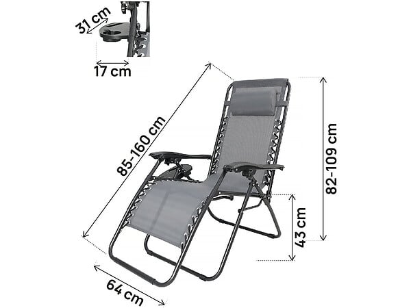 HABITAT ET JARDIN - Fauteuil de jardin relax zéro gravité "Sintra" - Gris - large