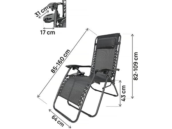 HABITAT ET JARDIN - Fauteuil de jardin relax zéro gravité "Sintra" - Noir - large
