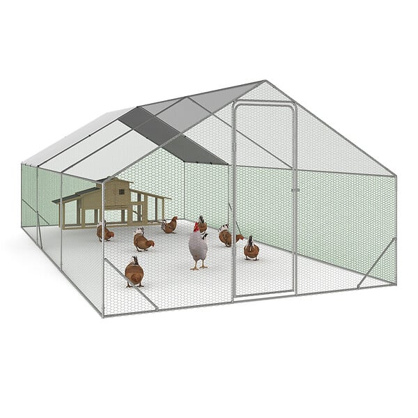 ID MARKET - Enclos poulailler 18 m² parc grillagé 6x3 M acier galvanisé - large