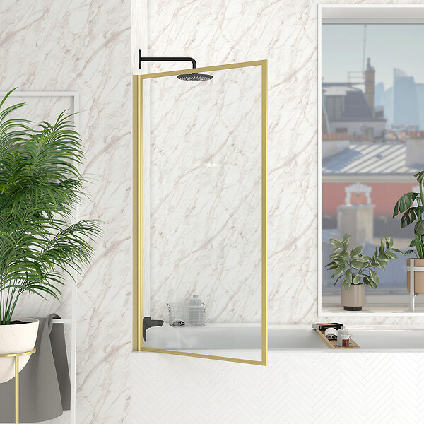 AURLANE - Pare baignoire rabattable 75x130cm - Finition Or Doré Brossé - GOLDY CONTOURING SCREEN - large