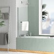 AURLANE - Pare baignoire Rabattable avec porte-serviette 70x120 cm - Profilé Chromé - Verre 4 mm - vignette