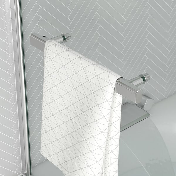 AURLANE - Pare baignoire Rabattable avec porte-serviette 70x120 cm - Profilé Chromé - Verre 4 mm - large