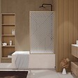 AURLANE - Pare baignoire pivotant 140x80 cm HINATA - style Japandi géométrique - Cadre effet bois - Verre 5 mm - vignette