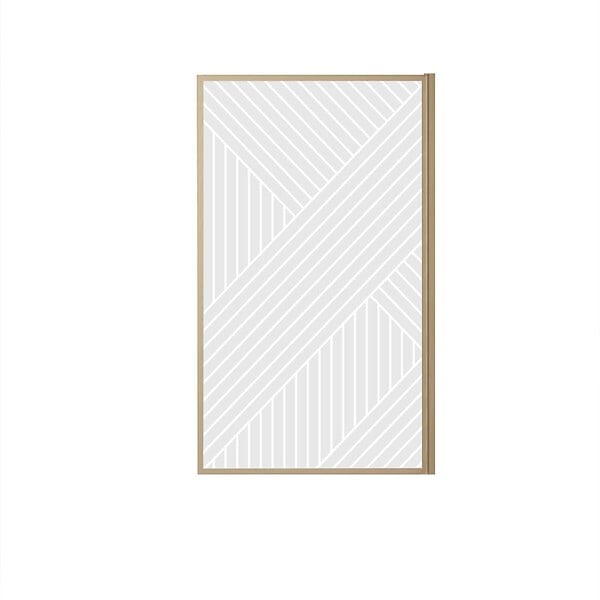 AURLANE - Pare baignoire pivotant 140x80 cm HINATA - style Japandi géométrique - Cadre effet bois - Verre 5 mm - large