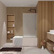 AURLANE - Pare baignoire pivotant 140x80 cm HINATA - style Japandi géométrique - Cadre effet bois - Verre 5 mm - vignette