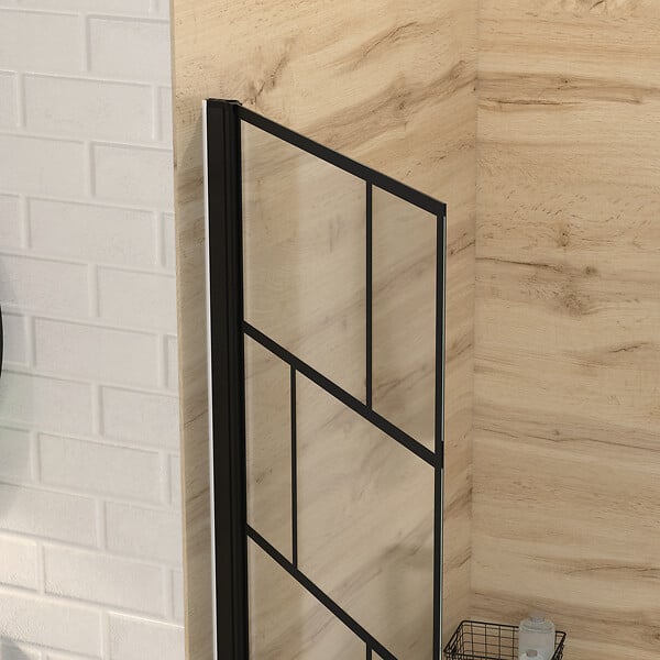 AURLANE - Pare baignoire rabattable sérigraphié 80x140 cm - Finition Noir Mat - BLOCKS SCREEN - large