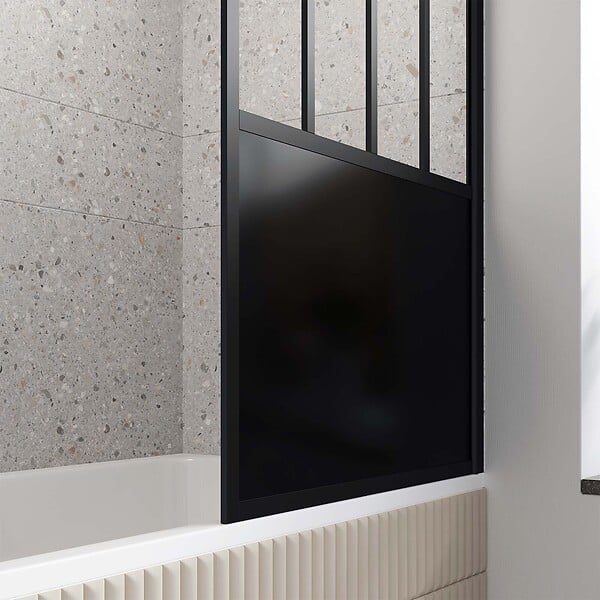 AURLANE - Pare Baignoire Pivotant 130x75cm Type Industriel - Profilé Noir Mat - Verre Trempé - GLASSY SCREEN - large