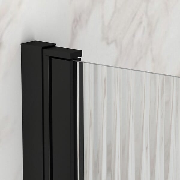 AURLANE - Pare baignoire Rabattable 80x140cm - Profilé Noir Mat - Verre Trempé Ondulé 5mm - WAVY - large