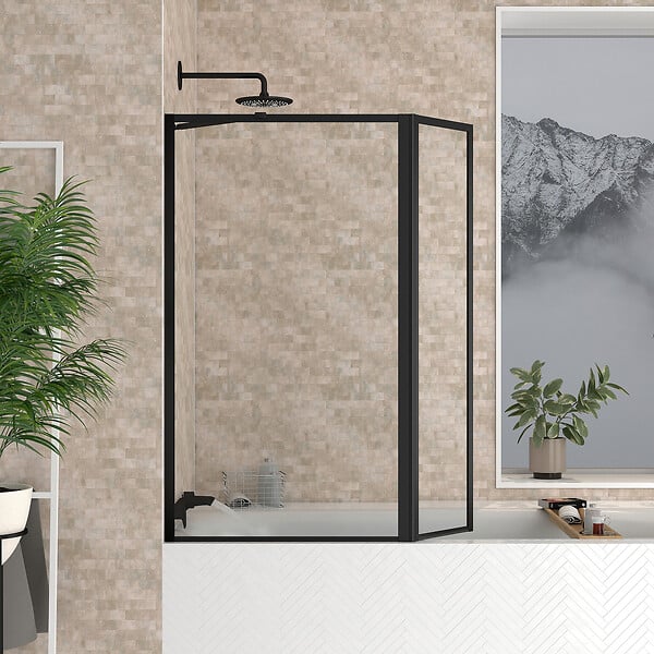 AURLANE - Pare baignoire avec Volet Pivotant 70+30x130cm - Finition Noir Mat - DARK CONTOURING SCREEN - large