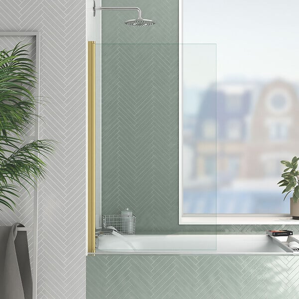 AURLANE - Pare baignoire Rabattable 70x120cm - Profilé finition Or Doré Brossé - Verre Trempé 4mm - ELEMENTARY - large