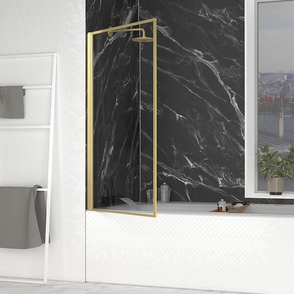 AURLANE - Pare baignoire rabattable 80x140cm - Finition Or Doré Brossé - GOLDY CONTOURING SCREEN - large