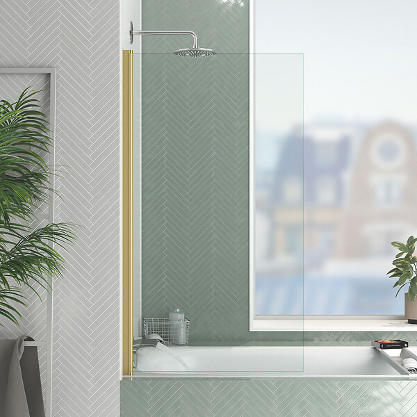 AURLANE - Pare baignoire Rabattable 70x130cm - Profilé finition Or Doré Brossé - Verre Trempé 4mm - ELEMENTARY - large