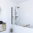 AURLANE - Pare baignoire Pivotant avec Porte-Serviette 85x150cm - Profilé Noir - Verre 6mm - TSHAPE DARK - vignette