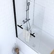 AURLANE - Pare baignoire Pivotant avec Porte-Serviette 85x150cm - Profilé Noir - Verre 6mm - TSHAPE DARK - vignette
