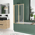 AURLANE - Pare baignoire Pivotant 2 Volets Or Doré Brossé - Verre Trempé 4mm - DUPLO - vignette