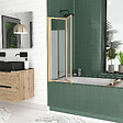 AURLANE - Pare baignoire Pivotant 2 Volets Or Doré Brossé - Verre Trempé 4mm - DUPLO - vignette
