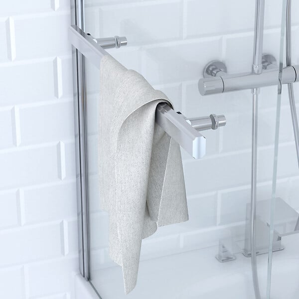 AURLANE - Pare baignoire Pivotant avec Porte-Serviette 85x150cm - Profilé Chrome - Verre 6mm - TSHAPE CHROMED - large