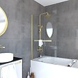 AURLANE - Pare baignoire Pivotant avec Porte-Serviette 85x150cm - Or Doré Brossé - Verre 6mm - TSHAPE GOLDY - vignette