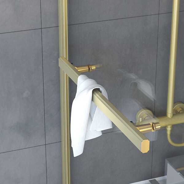 AURLANE - Pare baignoire Pivotant avec Porte-Serviette 85x150cm - Or Doré Brossé - Verre 6mm - TSHAPE GOLDY - large