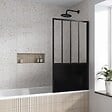 AURLANE - Pare Baignoire Pivotant 140x80cm Type Industriel - Profilé Noir Mat - Verre Trempé - GLASSY SCREEN - vignette