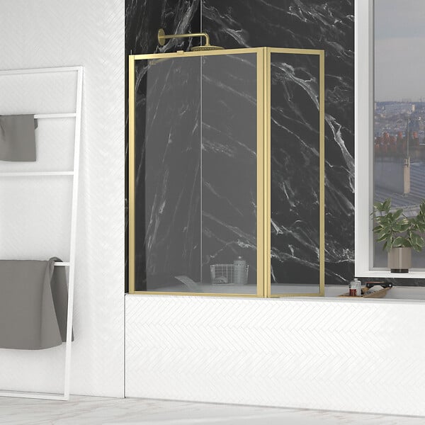AURLANE - Pare baignoire avec Volet Pivotant 70+30x130cm - Finition Or Doré Brossé - GOLDY CONTOURING SCREEN - large