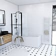 AURLANE - PARE BAIGNOIRE AVEC VOLET PIVOTANT 130x105cm PROFILE ALUMINIUM NOIR MAT ET VERRE TRANSPARENT - vignette