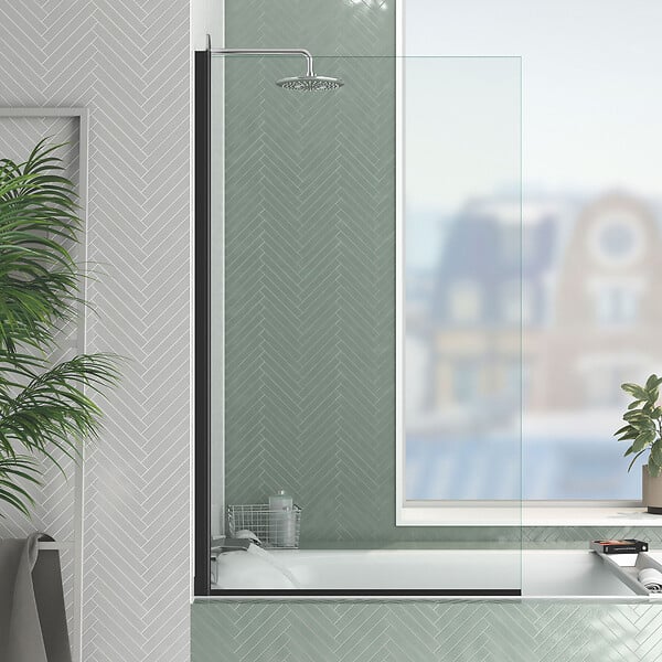 AURLANE - Pare baignoire Rabattable 80x140cm - Profilé Noir Mat - Verre Trempé 4mm - ELEMENTARY - large