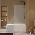 AURLANE - Pare baignoire pivotant 140x80 cm HINATA - style Japandi courbes douces Cadre effet bois - Verre 5mm - vignette
