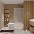 AURLANE - Pare baignoire pivotant 140x80 cm HINATA - style Japandi courbes douces Cadre effet bois - Verre 5mm - vignette